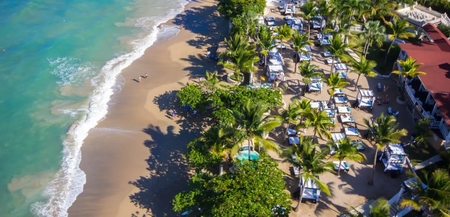 Aerial view of the beach and lounge area at Lifestyle Tropical Beach Resort & Spa.