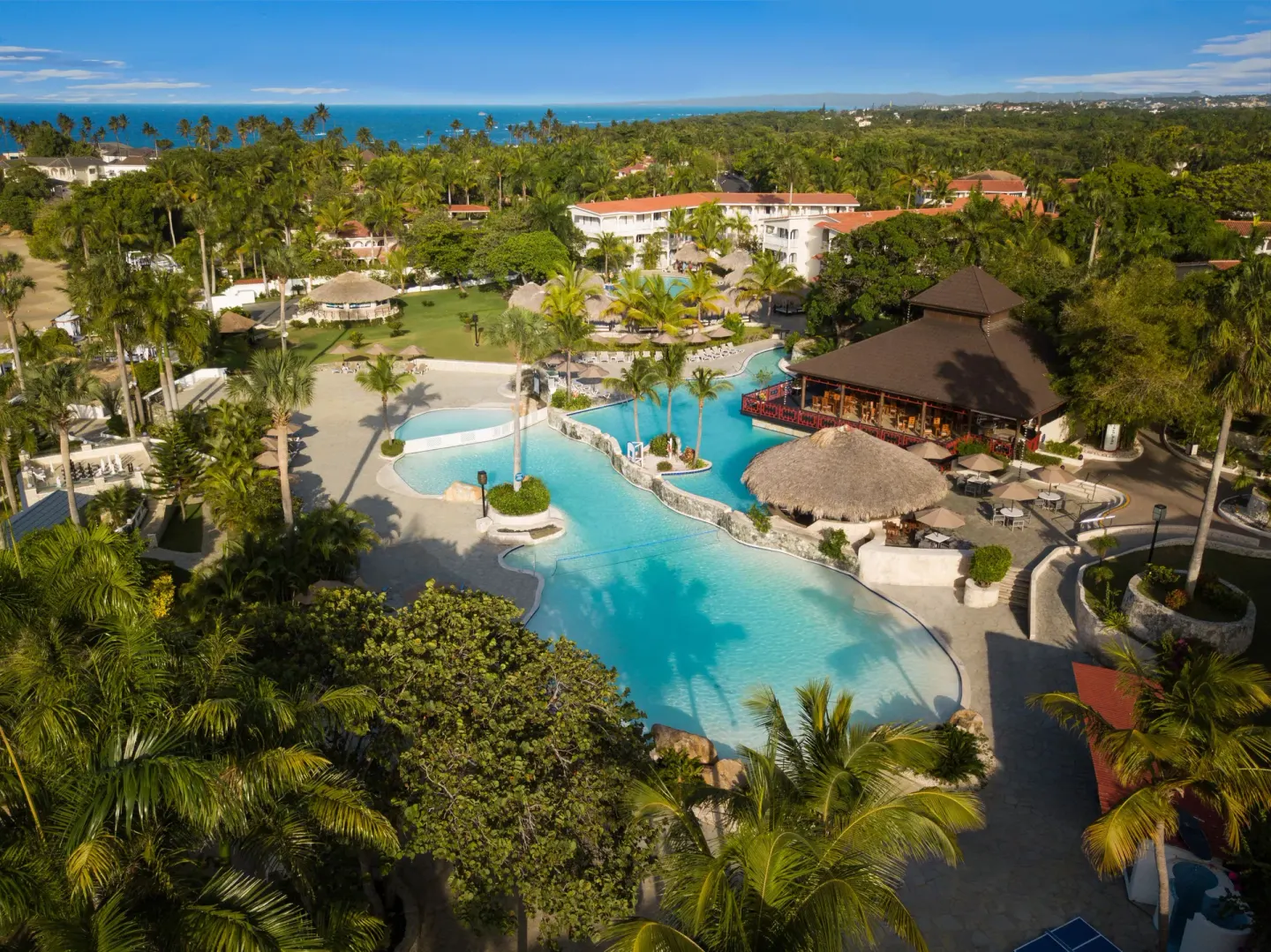 Aerial view of the main pool and palm gardens at Lifestyle Tropical Beach Resort & Spa.