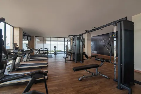 Fitness center with treadmills, weights and cable machines at Live Aqua Punta Cana.