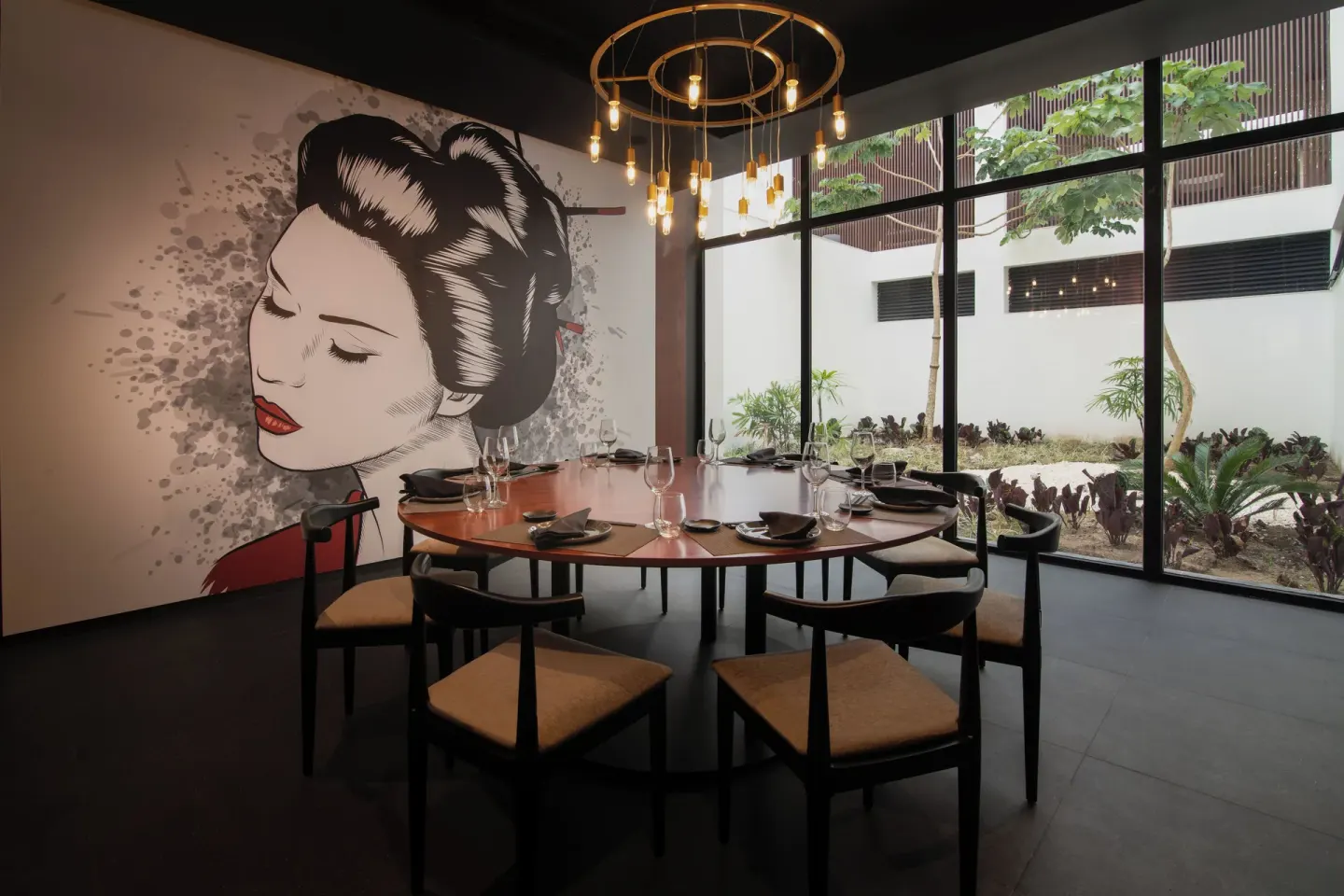 Private Japanese-style dining room with mural at Live Aqua Punta Cana.