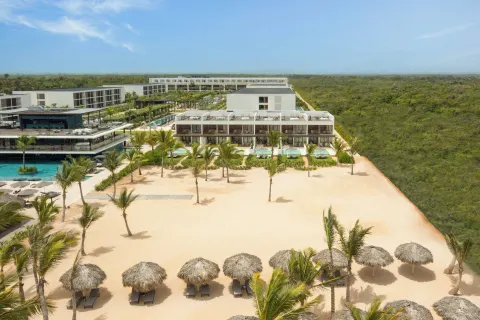 Viento Suite Ocean Front beach and resort view at Live Aqua Punta Cana.