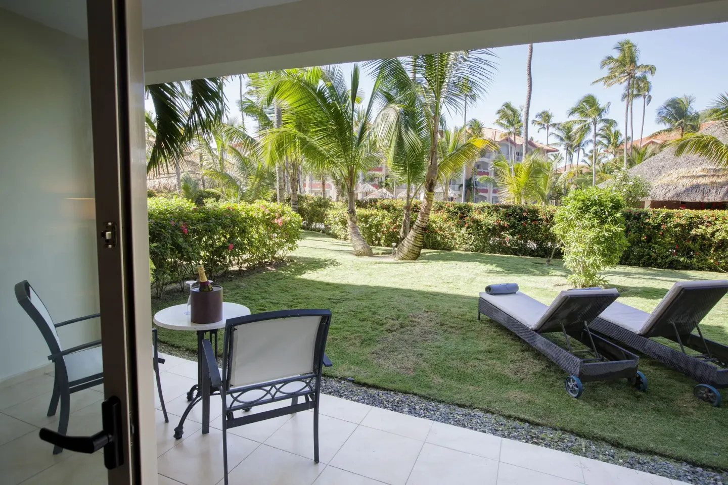 Elegance Club One Bedroom Suite patio and garden at Majestic Elegance Punta Cana.