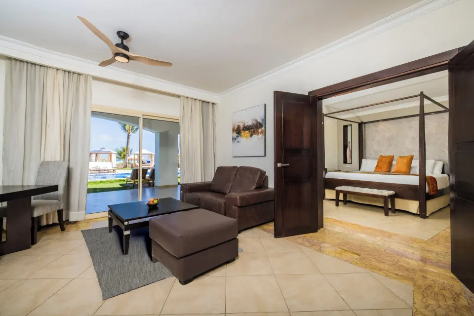 Living area beside the king bedroom at Majestic Elegance Punta Cana.
