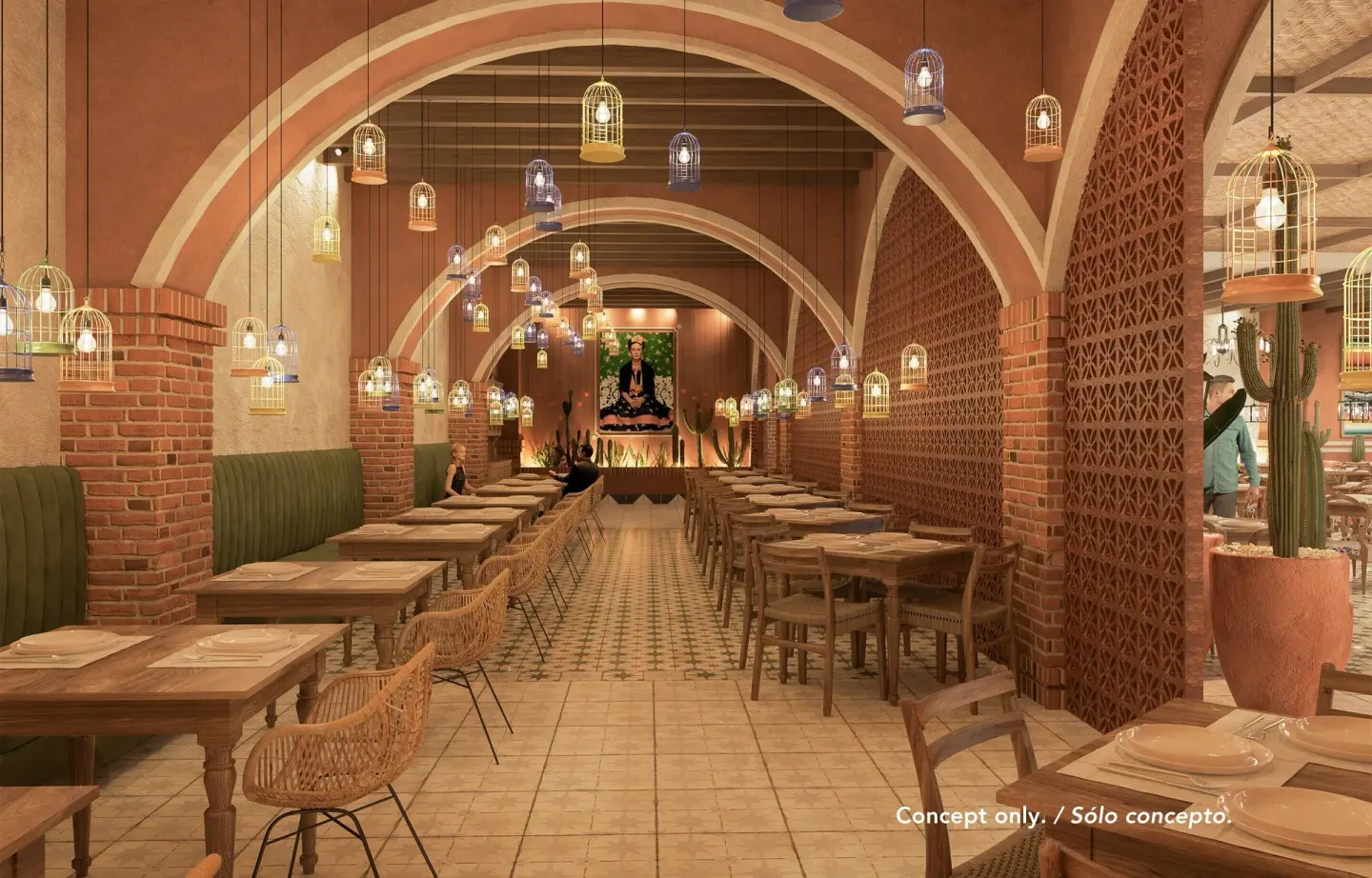 Concept rendering of a Mexican-style dining room at Majestic Mirage Costa Mujeres.
