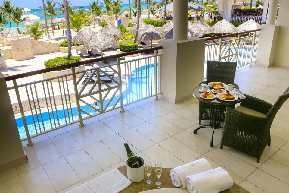 Outdoor Jacuzzi terrace of a Mirage Club suite at Majestic Mirage Punta Cana.