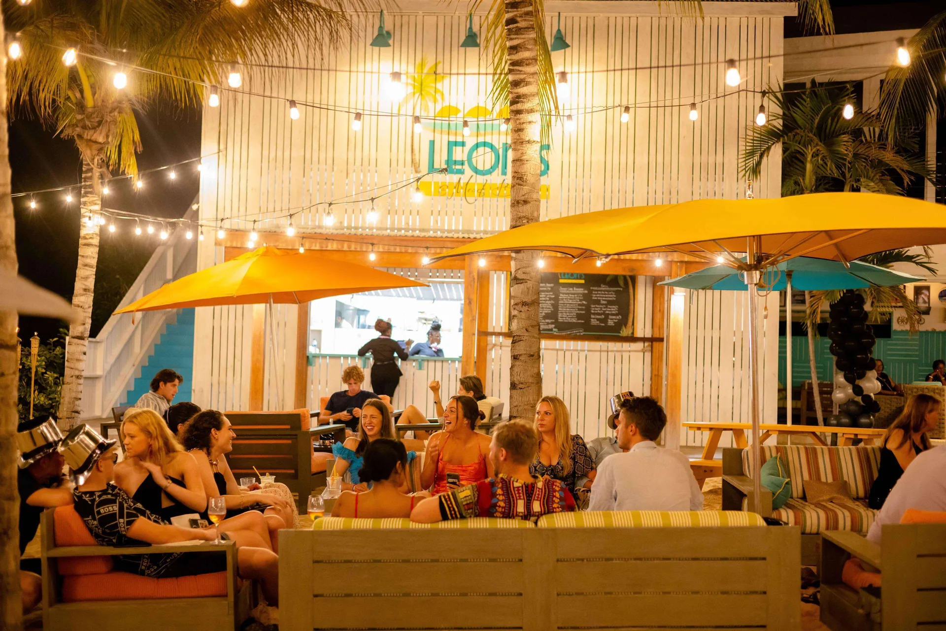 Nighttime outdoor dining at Leon's at Meads Bay at Malliouhana Resort Anguilla.
