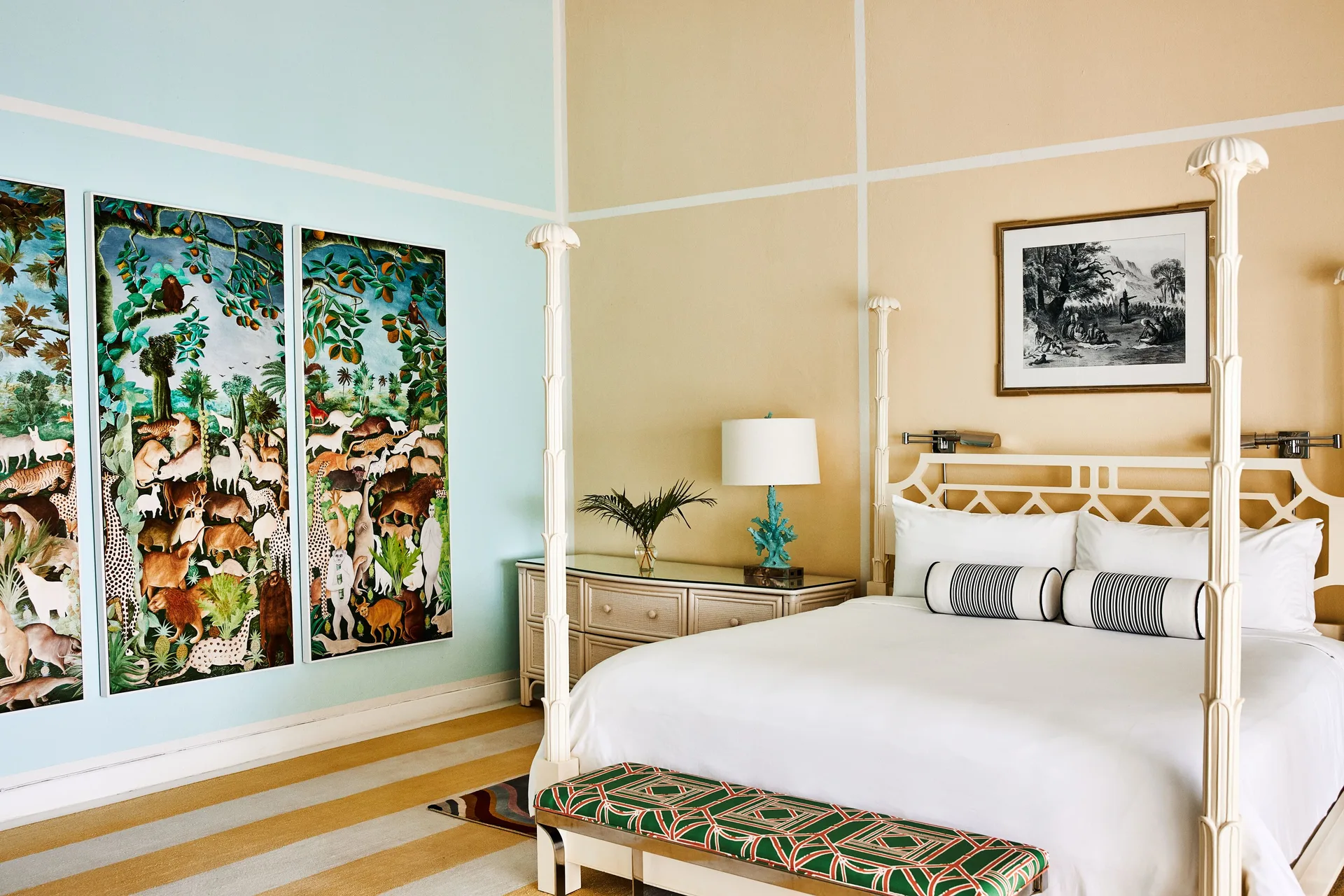 Ocean Front Two Bedroom Suite bedroom with four-poster bed at Malliouhana Resort Anguilla.