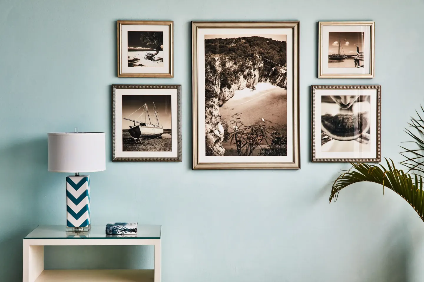 Spa Suite wall art and console table at Malliouhana Resort Anguilla.