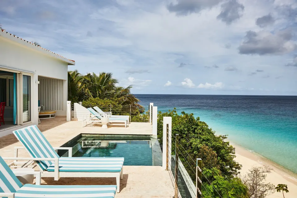 Turtle Cove Suite terrace with plunge pool and ocean view at Malliouhana Resort Anguilla.