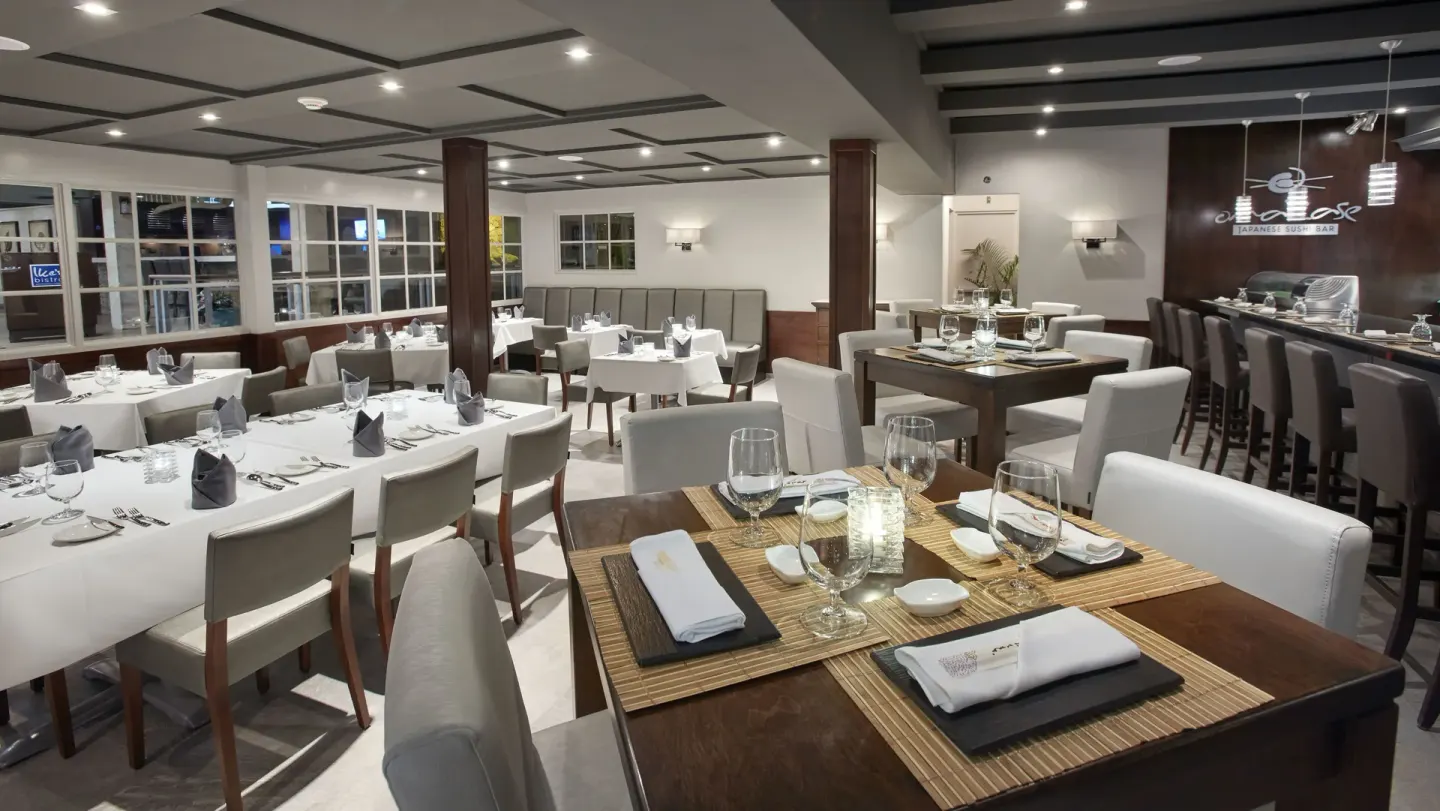 Omakase Sushi Bar dining room at Manchebo Beach Resort and Spa.