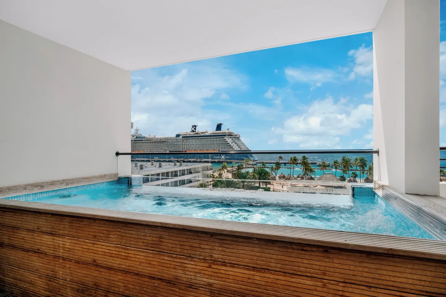Private plunge pool with sea view at Mangrove Beach Corendon Curacao Resort.