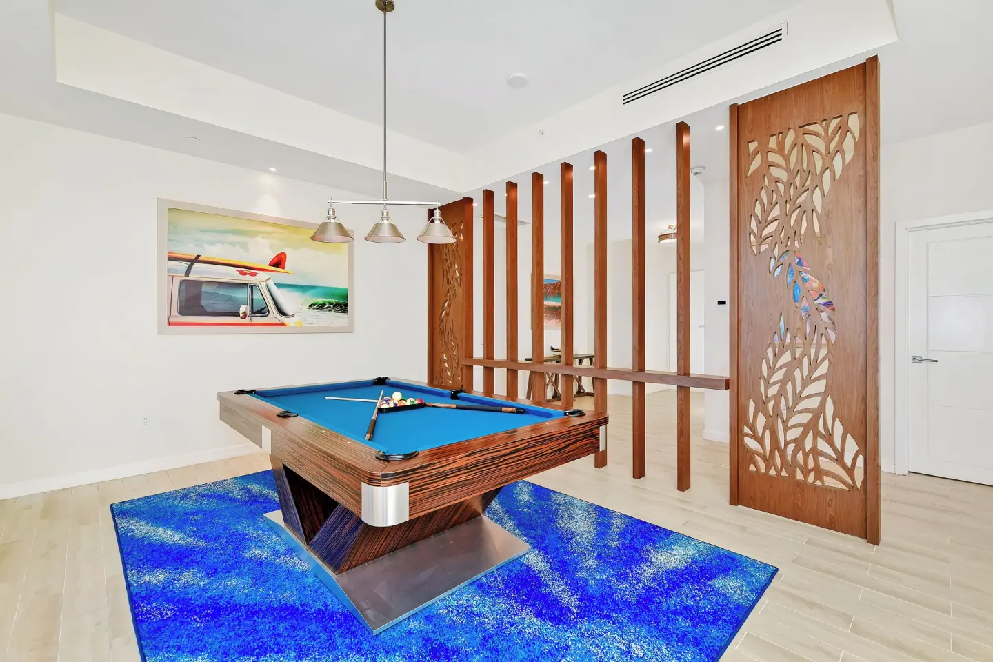 Billiards area with blue felt table at Margaritaville Beach Resort - Nassau.