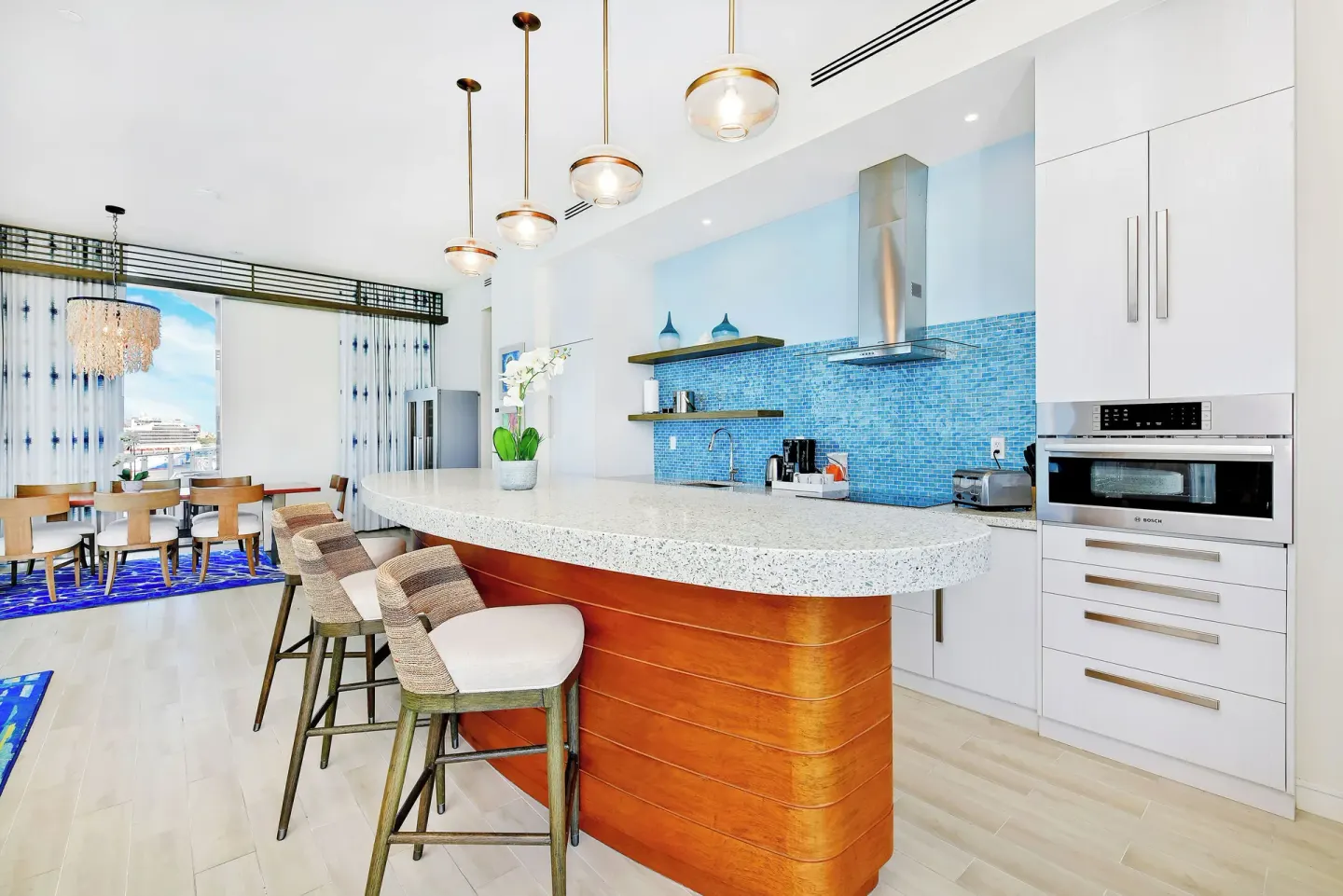 Open suite kitchen and dining area at Margaritaville Beach Resort - Nassau.