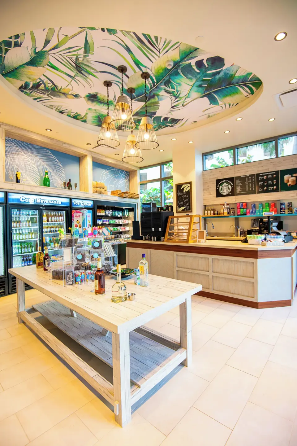 Grab-and-go market counter with coolers at Margaritaville Beach Resort - Nassau.