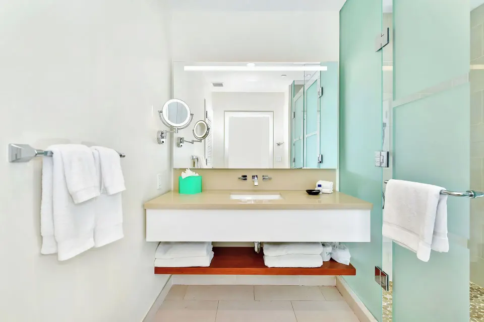 Studio oceanfront residence bathroom vanity at Margaritaville Beach Resort - Nassau.
