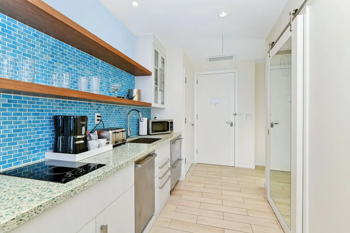 Studio kitchenette and entry hallway at Margaritaville Beach Resort - Nassau.