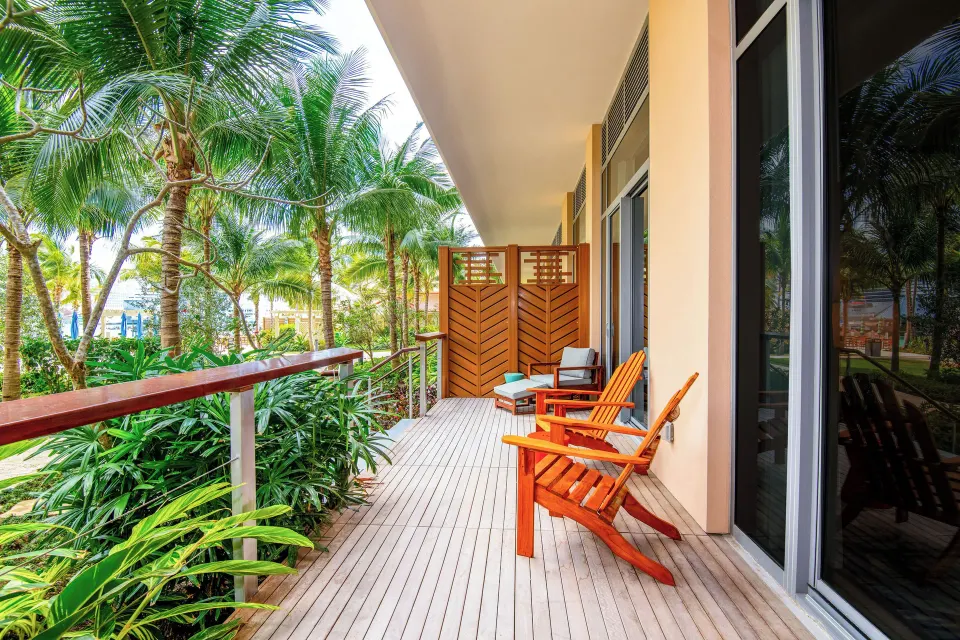 Ground-floor furnished balcony at Margaritaville Beach Resort - Nassau.