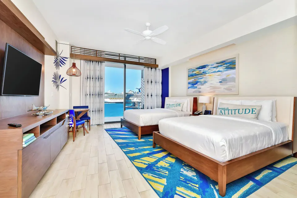 Studio with two queen beds and balcony view at Margaritaville Beach Resort - Nassau.