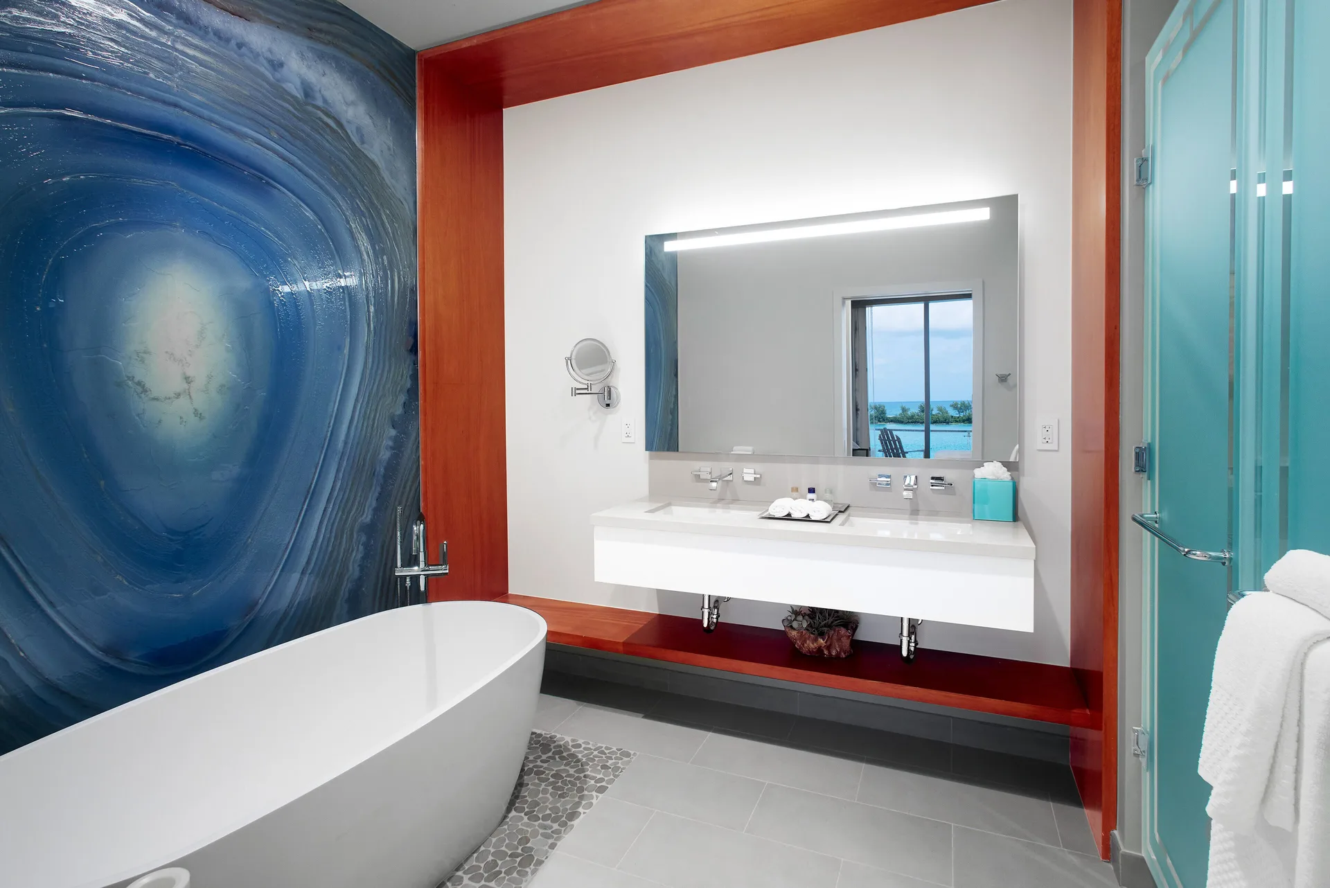 Suite bathroom vanity and soaking tub at Margaritaville Beach Resort - Nassau.