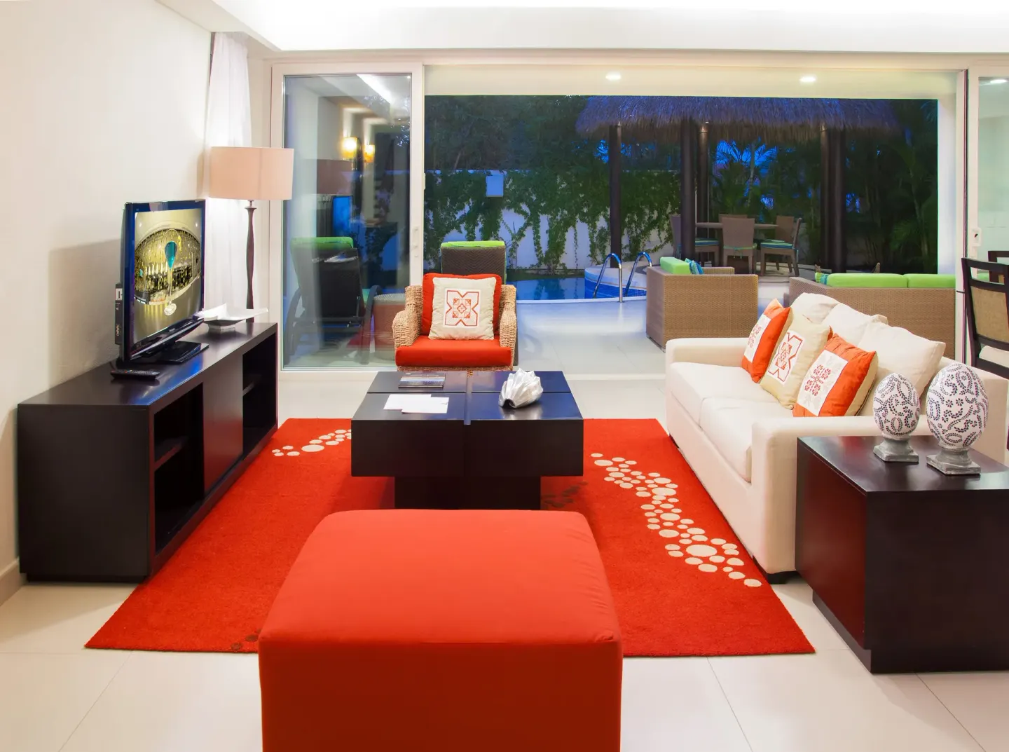 Suite living room with terrace and private plunge pool at Marival Distinct World Spa.