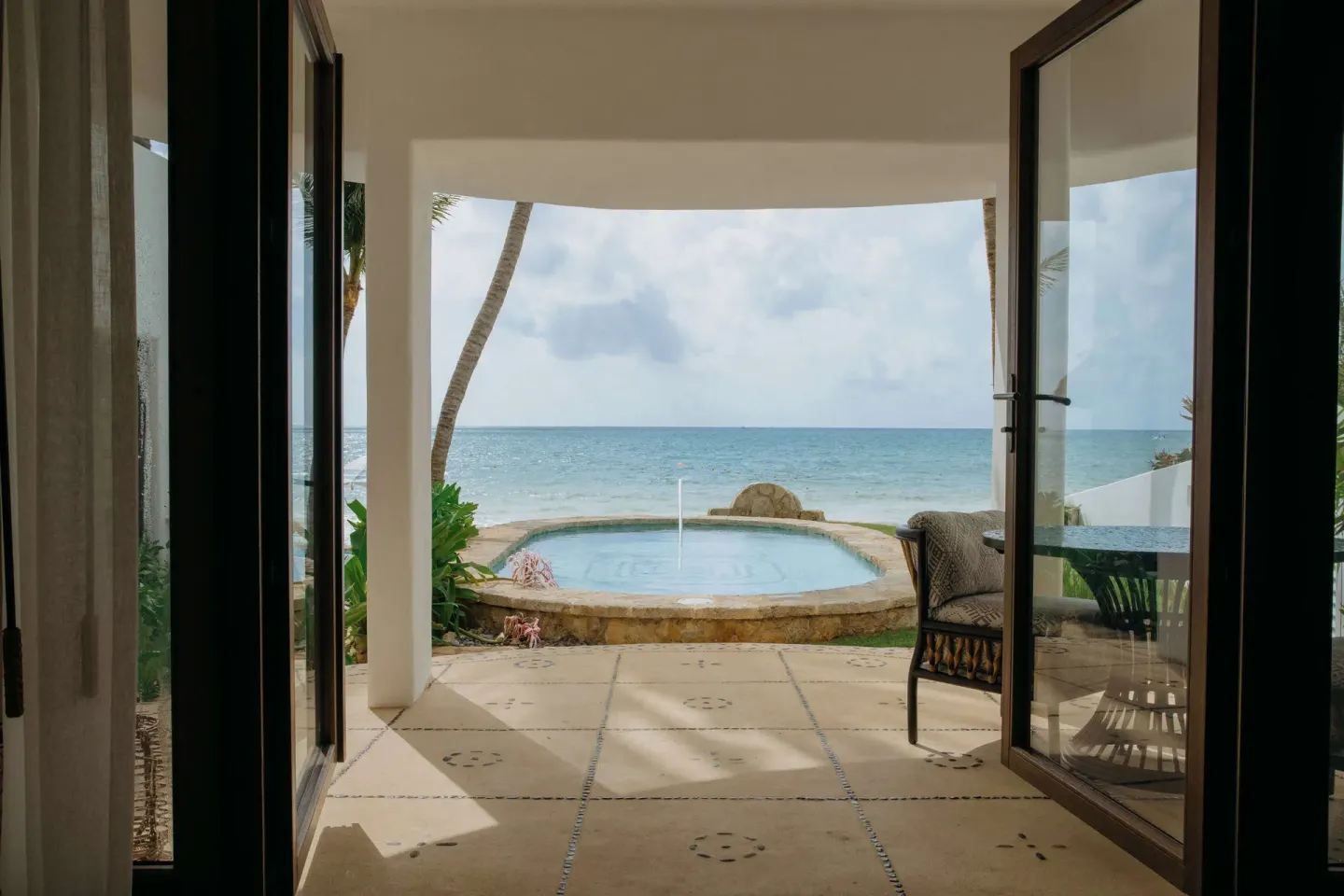Beachfront terrace with a plunge pool and ocean view at Maroma, Riviera Maya.