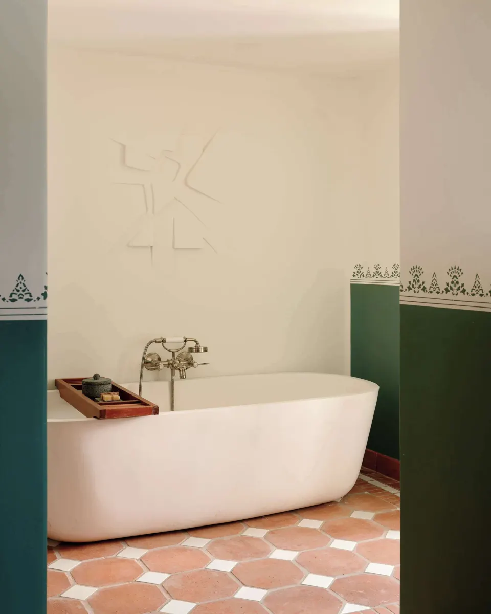 Garden View Premium Suite bathroom at Maroma, Riviera Maya with freestanding soaking tub.