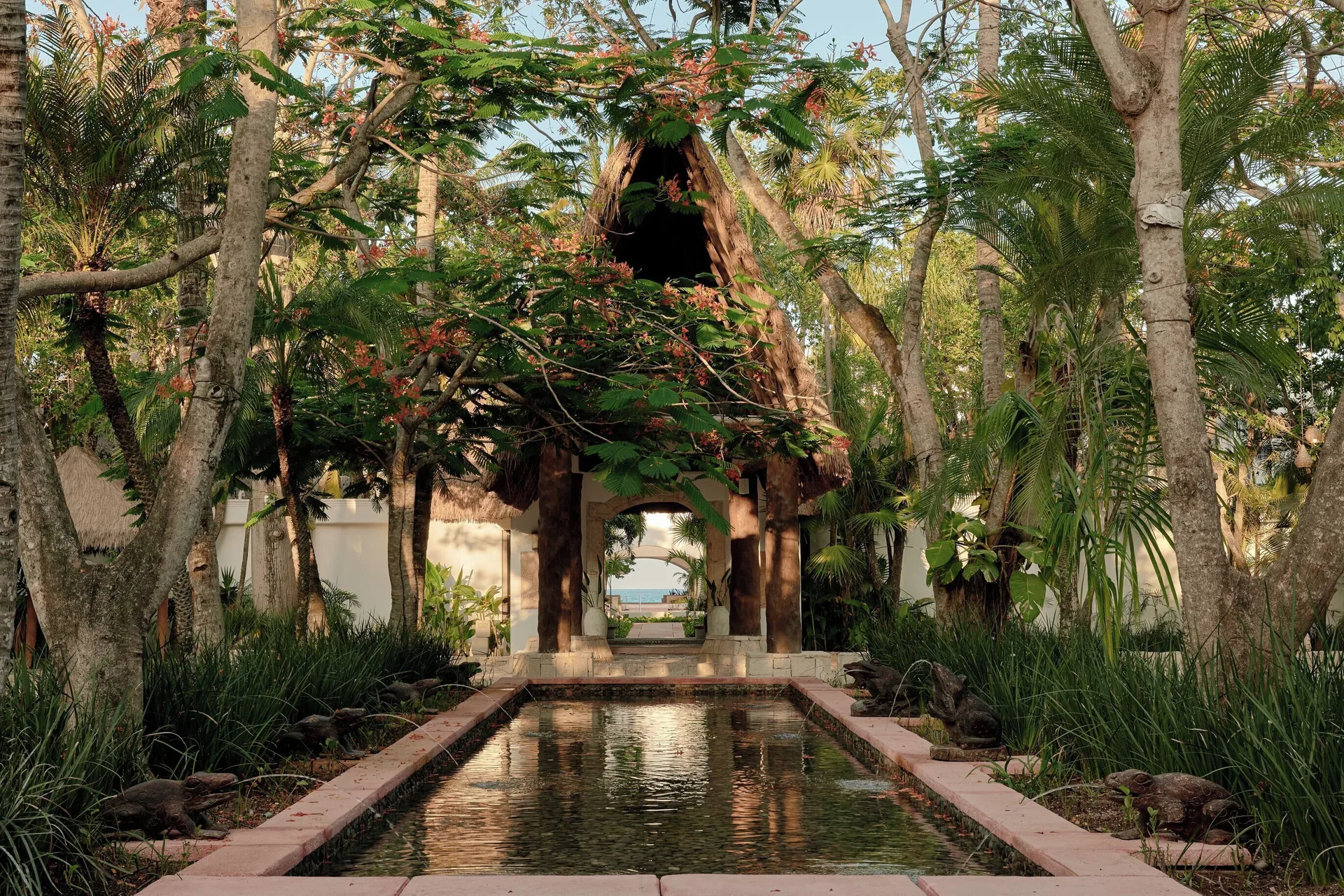 Garden walkway and reflecting pool near a Junior Suite at Maroma, Riviera Maya.