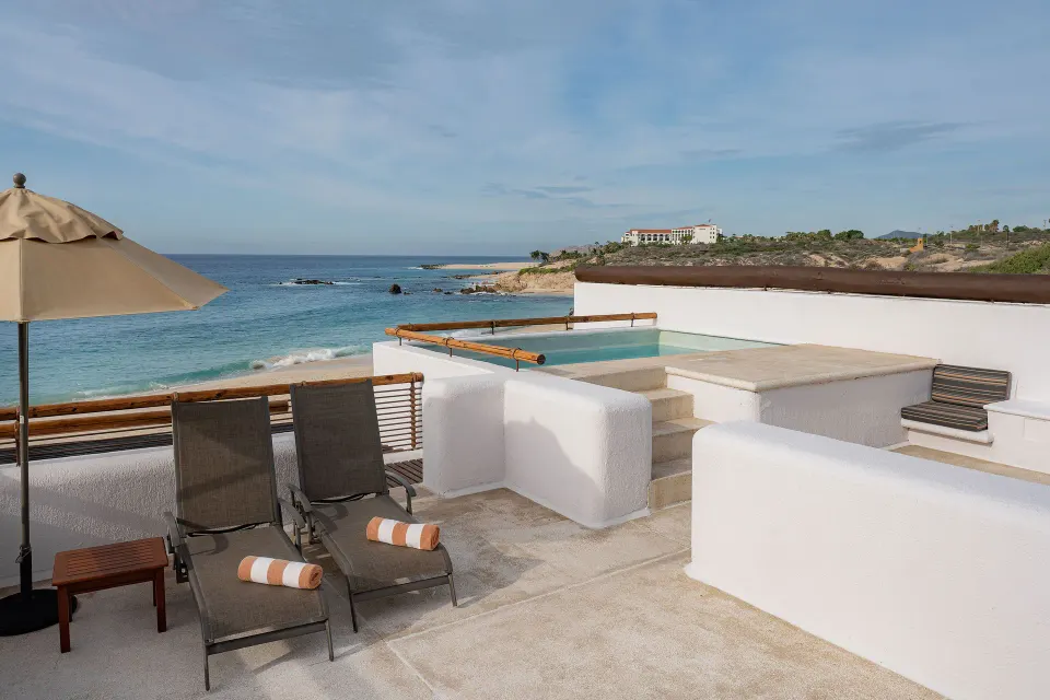 Ocean View Casita terrace with plunge pool, loungers, and ocean view at Marquis Los Cabos.