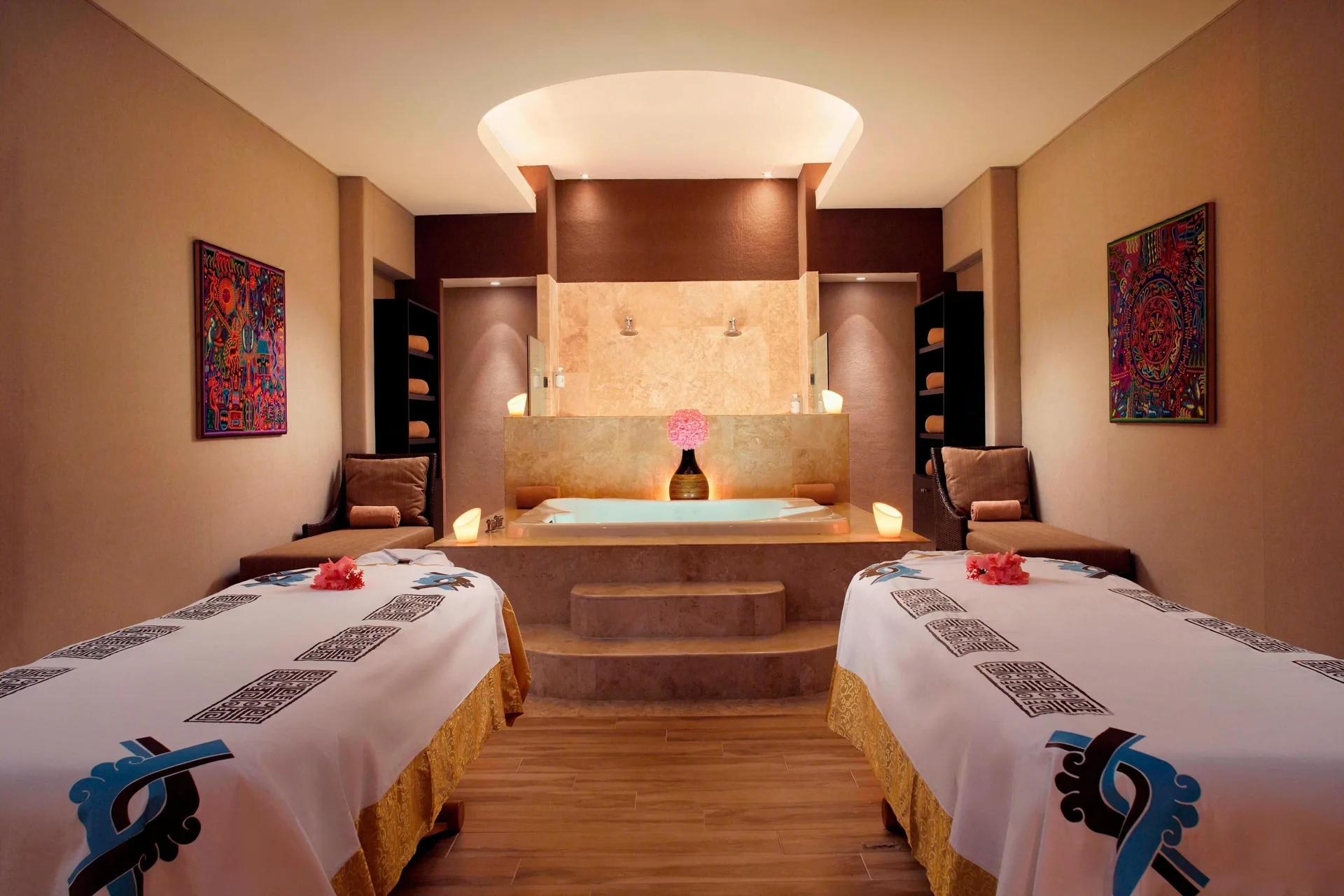 Couples spa treatment room with two tables and a soaking tub at Marriott Puerto Vallarta Resort & Spa.