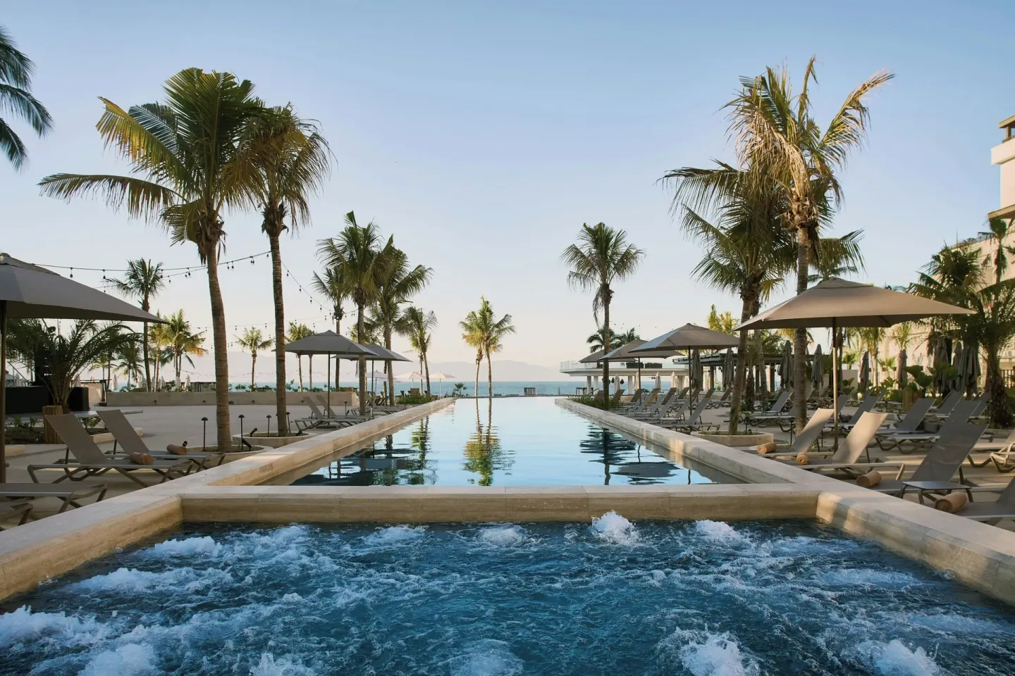 Whirlpool and long pool facing the ocean at Marriott Puerto Vallarta Resort & Spa.