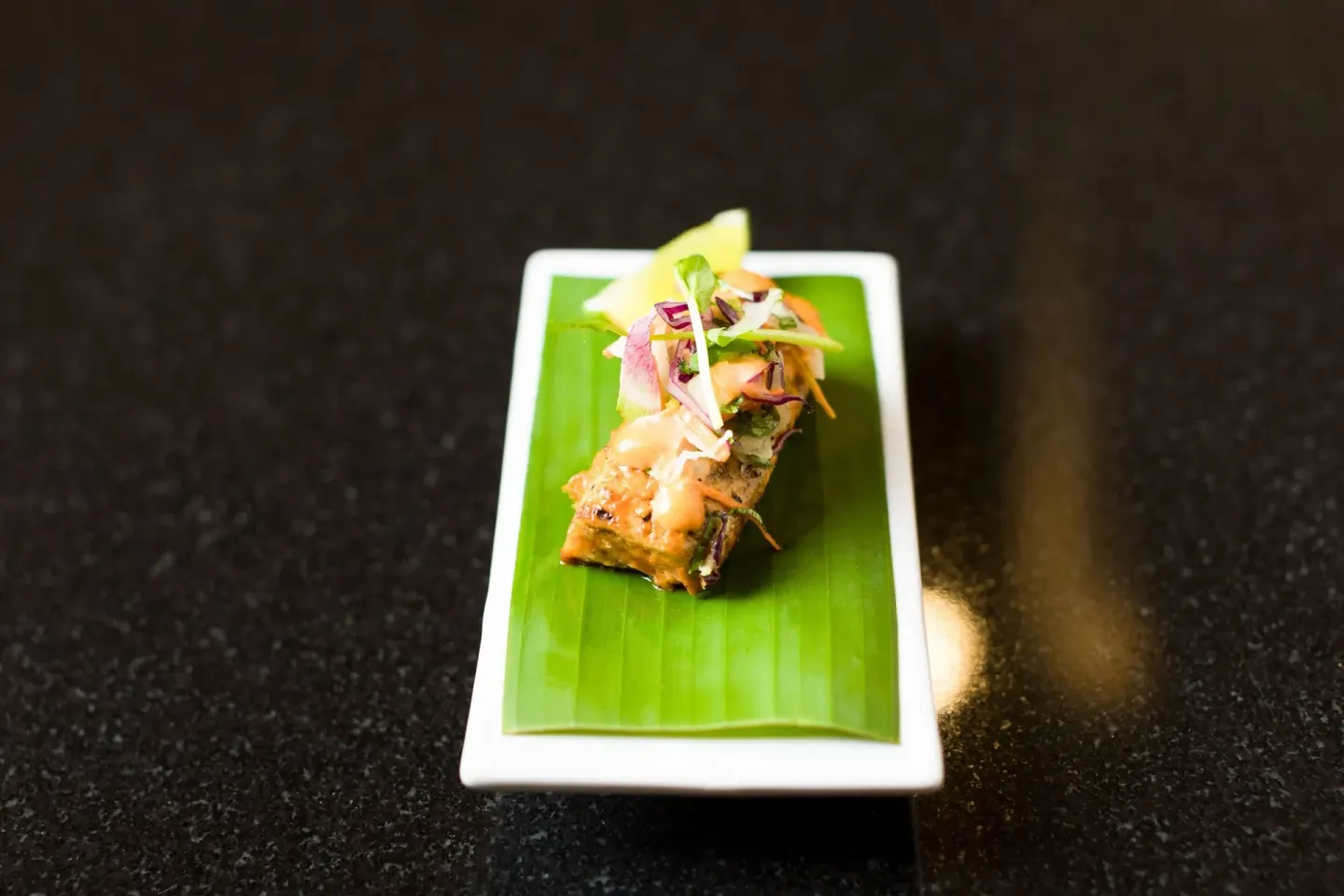 Small plated Japanese-style bite at Marriott Puerto Vallarta Resort & Spa.