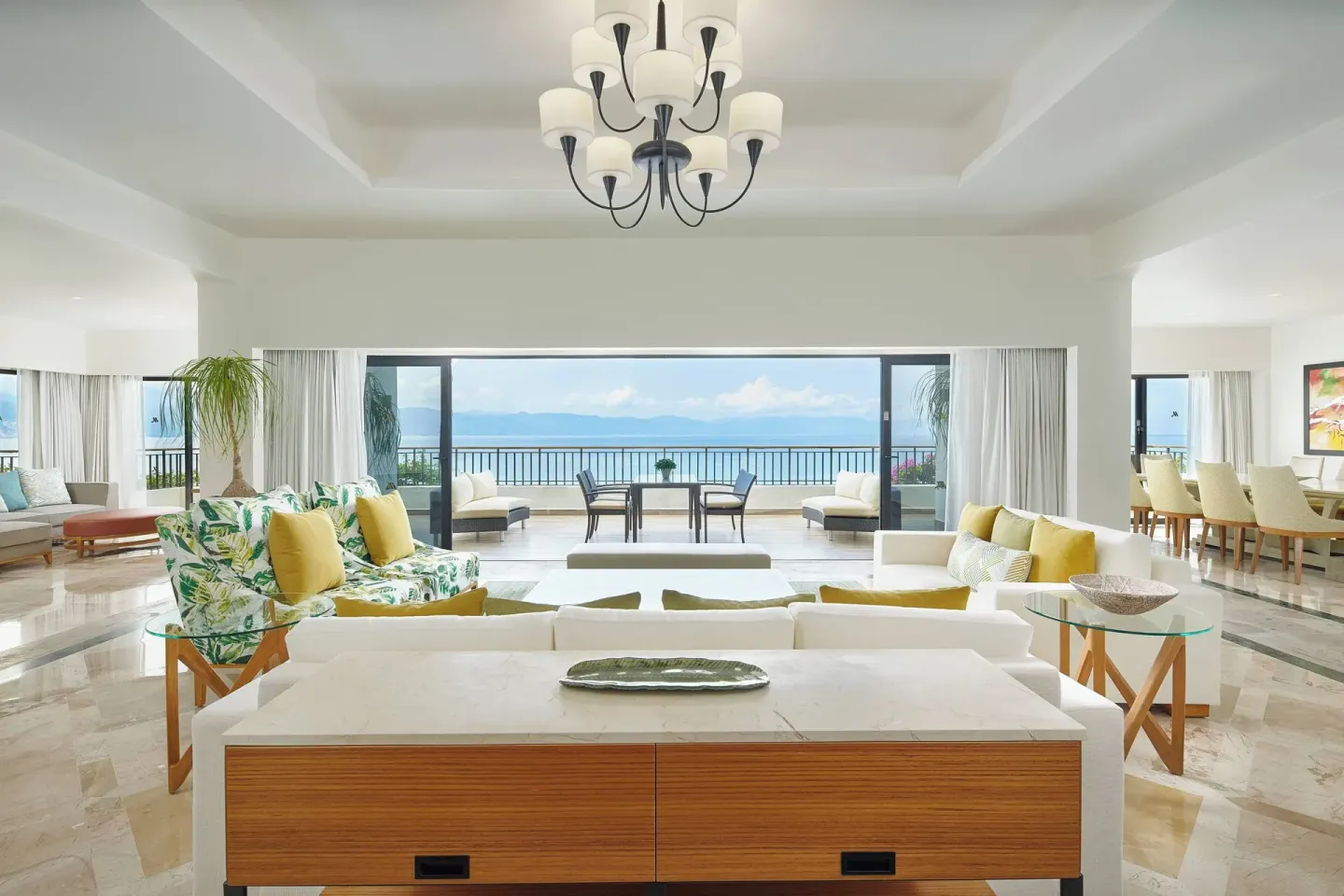Presidential Suite lounge facing the ocean terrace at Marriott Puerto Vallarta Resort & Spa.