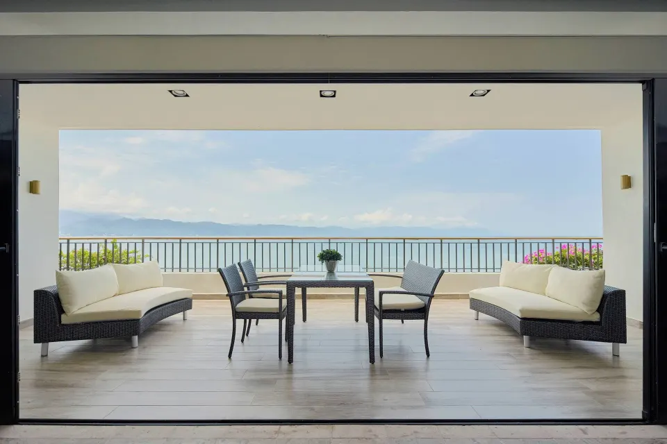 Presidential Suite furnished oceanfront terrace at Marriott Puerto Vallarta Resort & Spa.
