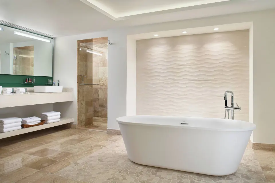 Presidential Suite bathroom with soaking tub at Marriott Puerto Vallarta Resort & Spa.