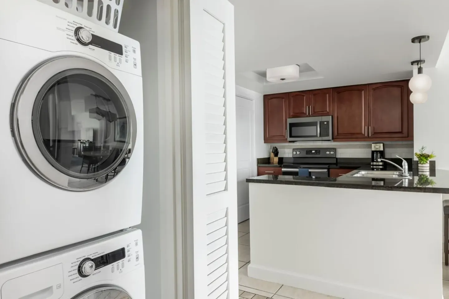 In-villa laundry beside a kitchen at Marriott's Frenchman's Cove.