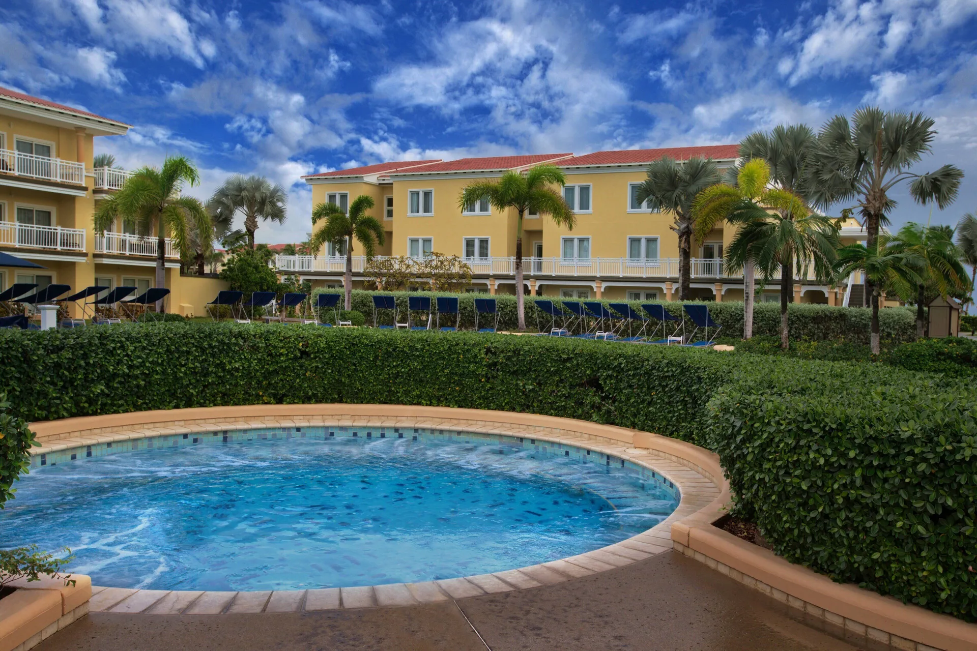 Small pool and landscaped courtyard at Marriott's St. Kitts Beach Club.