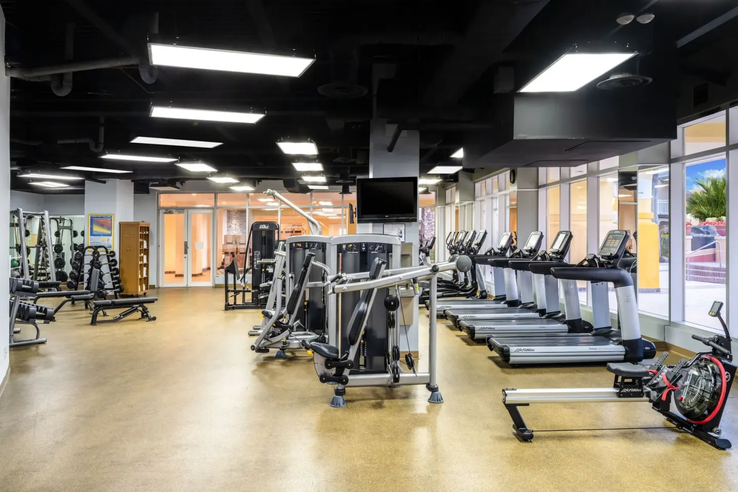 Fitness center with treadmills and weight equipment at Marriott's St. Kitts Beach Club.