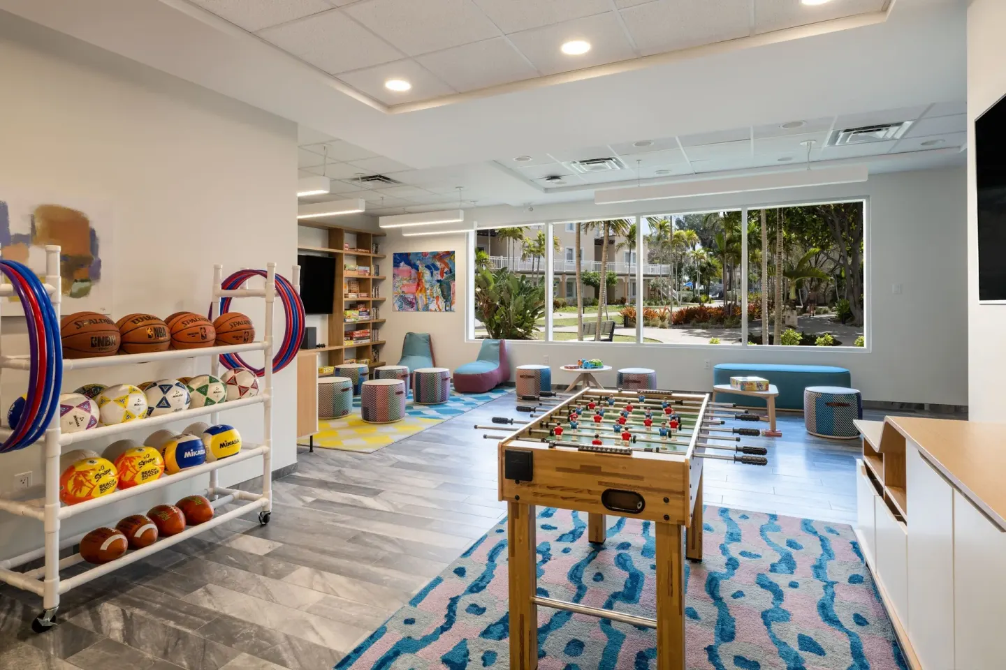 Game room with foosball and sports equipment at Marriott's St. Kitts Beach Club.