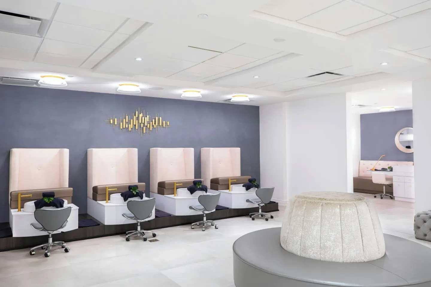 Spa pedicure stations and lounge seating at Marriott's St. Kitts Beach Club.