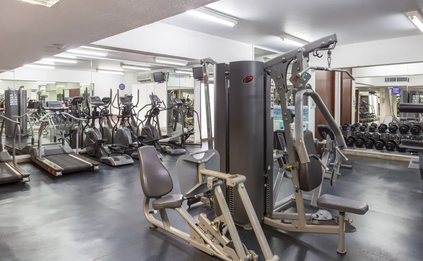 Fitness room with treadmills, ellipticals, weights and strength machines at Melia Puerto Vallarta.