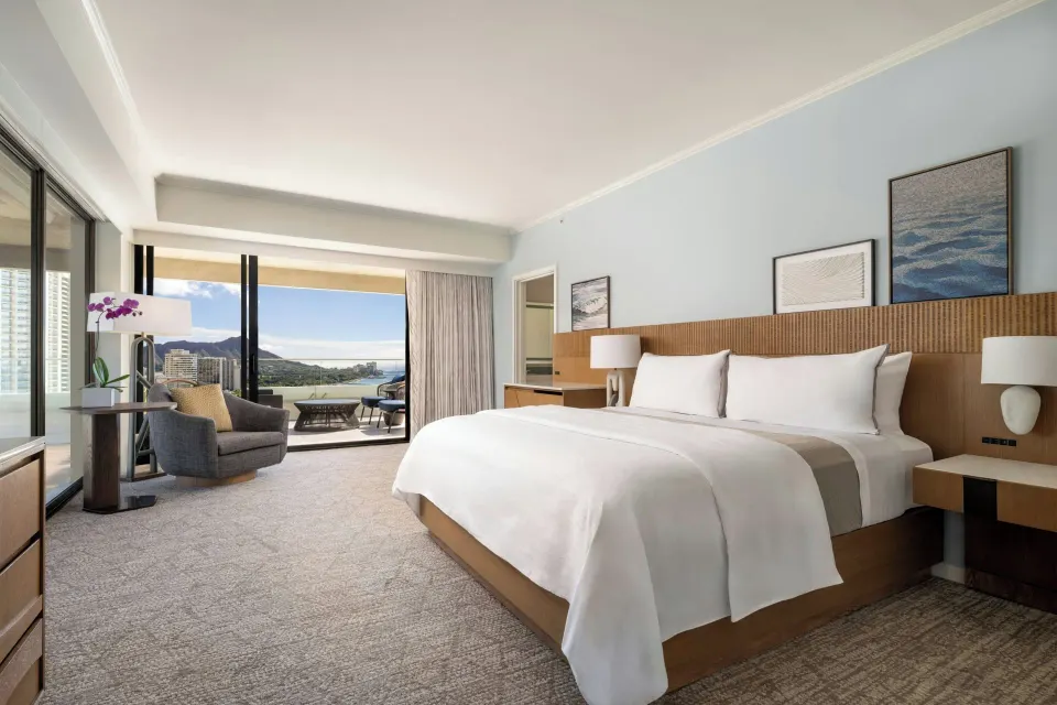 Tower Penthouse Ocean View king room with balcony at Moana Surfrider, A Westin Resort & Spa.