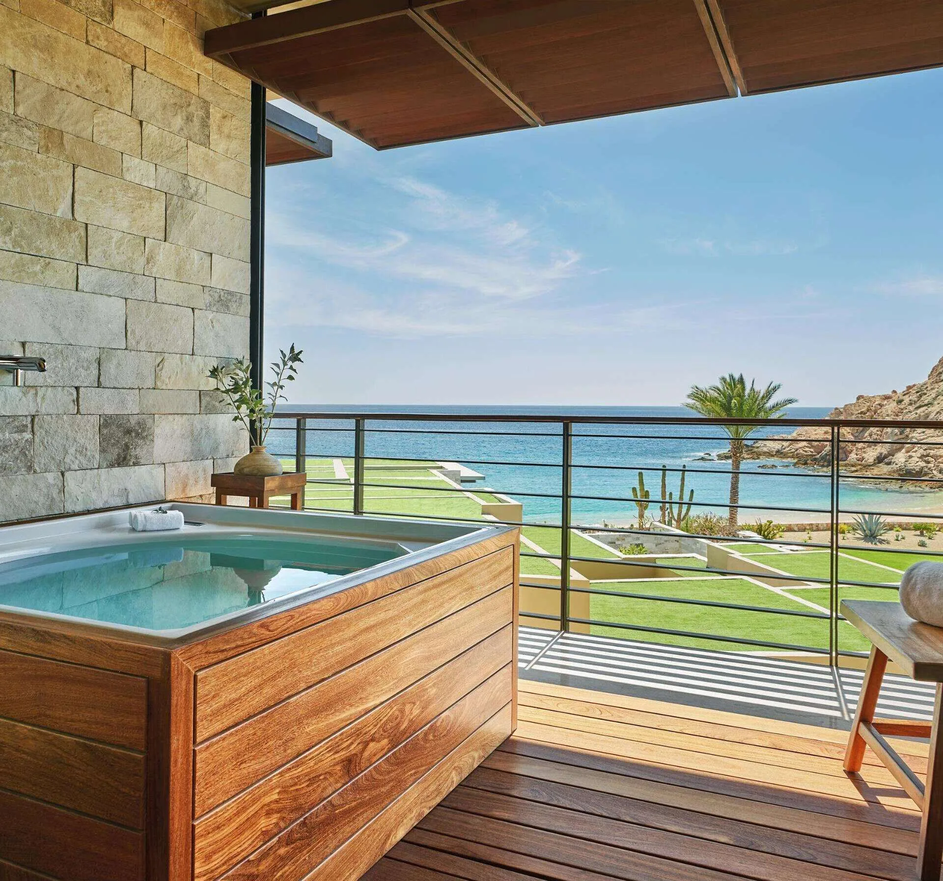 Private terrace plunge pool with ocean and cove views at Montage Los Cabos.