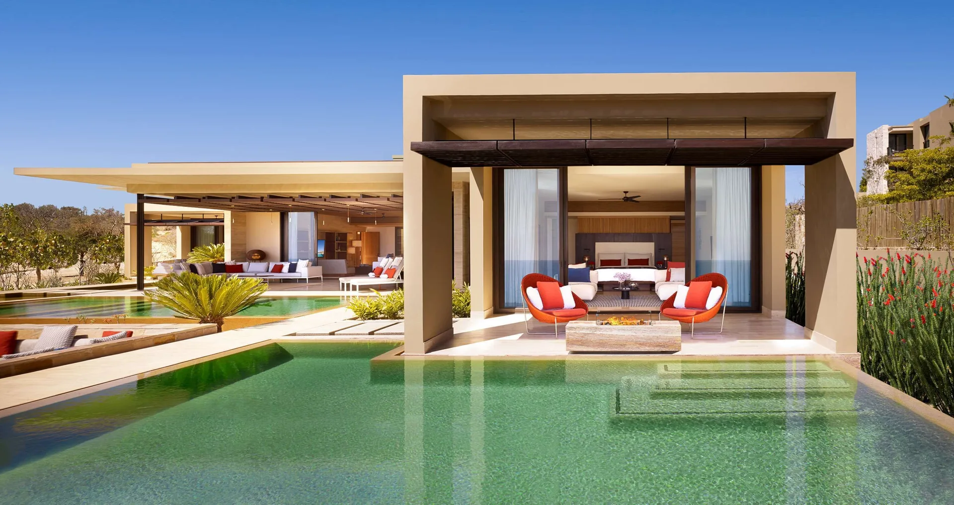 Villa exterior with bedroom pavilion and private pool at Montage Los Cabos.