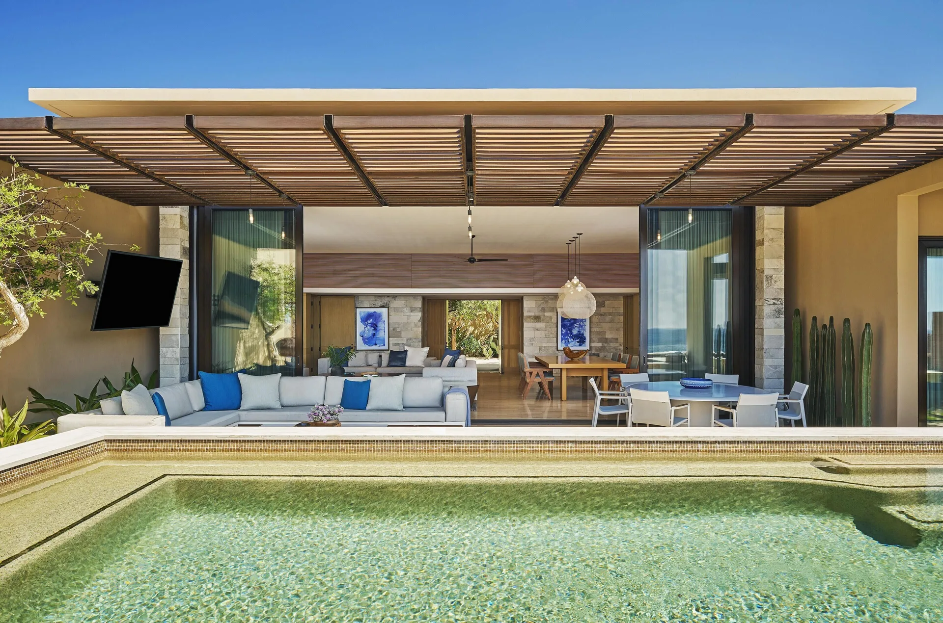 Private pool terrace and indoor-outdoor living space at Montage Los Cabos.