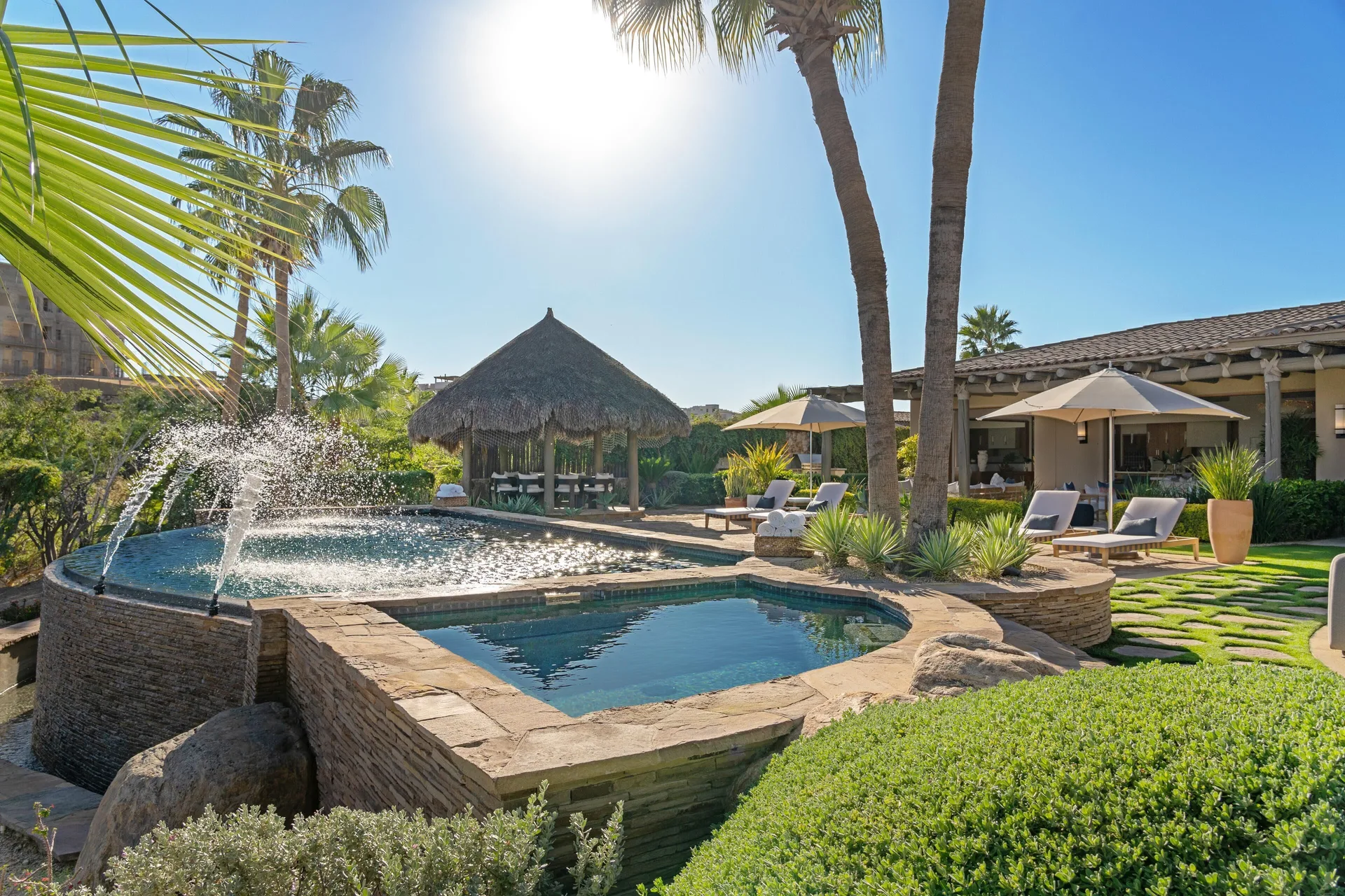 Casa Cardon spa pool and fountain beside the terrace at Montage Los Cabos.