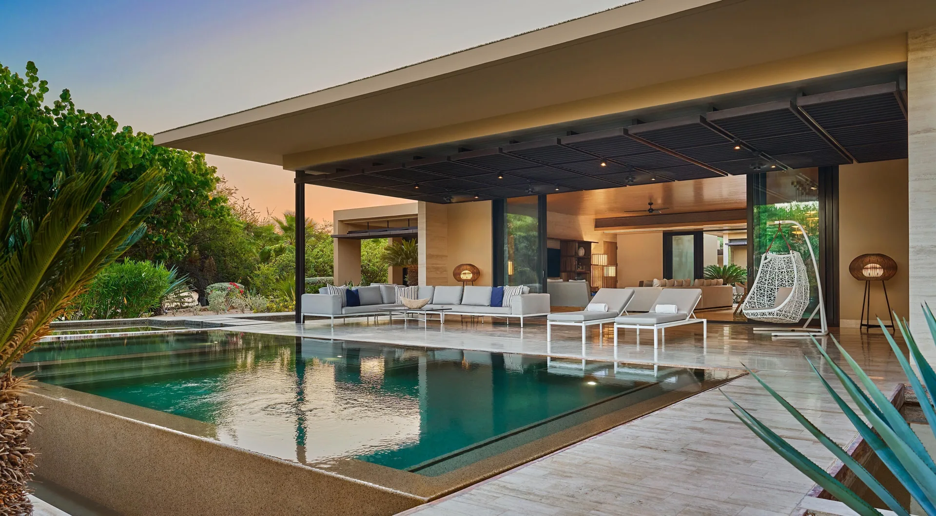 Casa Dolphin terrace and private pool at Montage Los Cabos with outdoor seating and loungers.