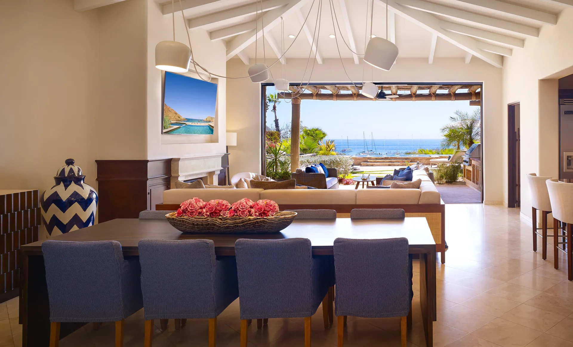Casa Santa Maria dining room and open terrace view at Montage Los Cabos.