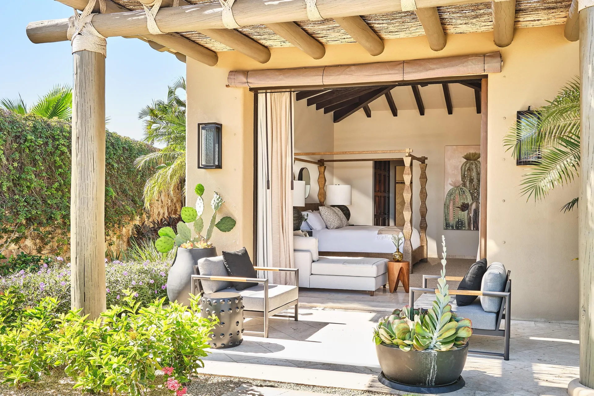 Casa Santa Maria patio with seating and bedroom entry at Montage Los Cabos.