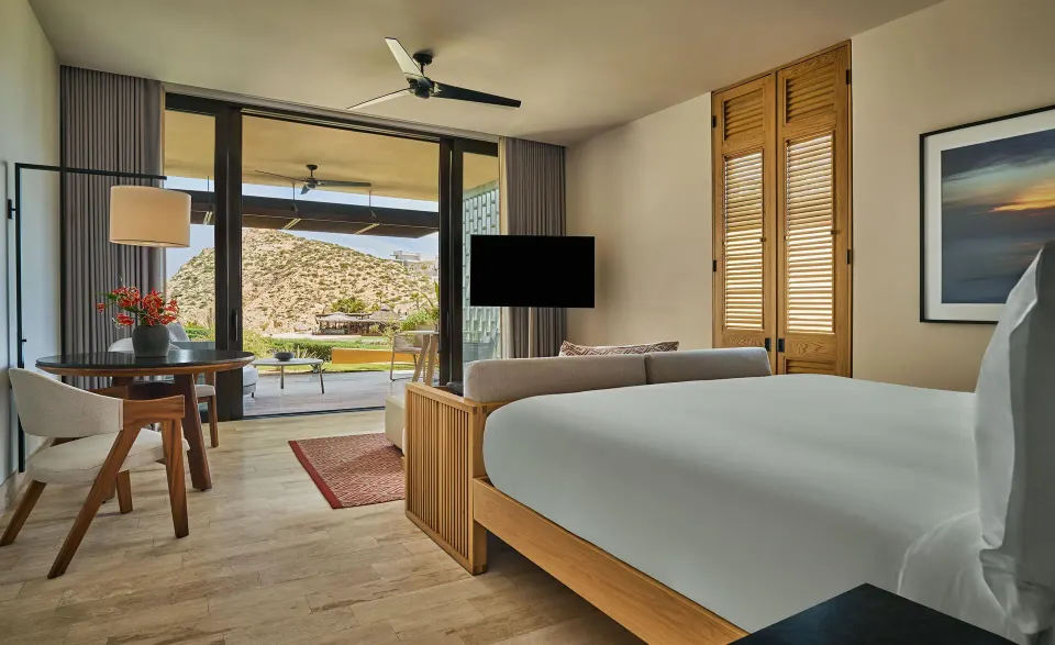 Coastal View Accessible Room with king bed and terrace at Montage Los Cabos.