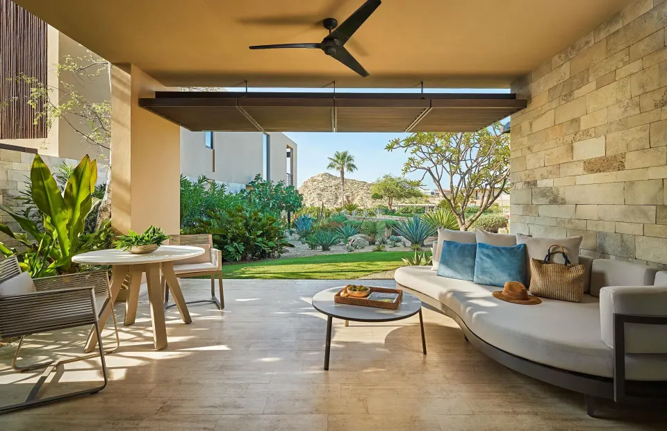 Covered terrace for a Coastal View Accessible Room at Montage Los Cabos.